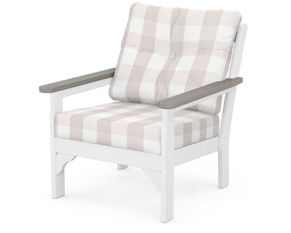 POLYWOOD® Vineyard Deep Seating Chair in White / Driftwood / Buffalo Plaid Dune Burlap
