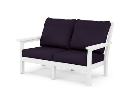 POLYWOOD® Chippendale Deep Seating Loveseat in White / Navy Linen