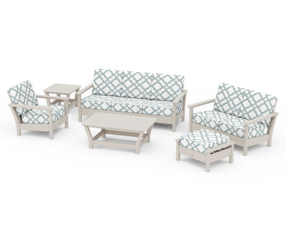 POLYWOOD® Harbour 6-Piece Outdoor Living Set in Sand / Trellis Glacier Spa