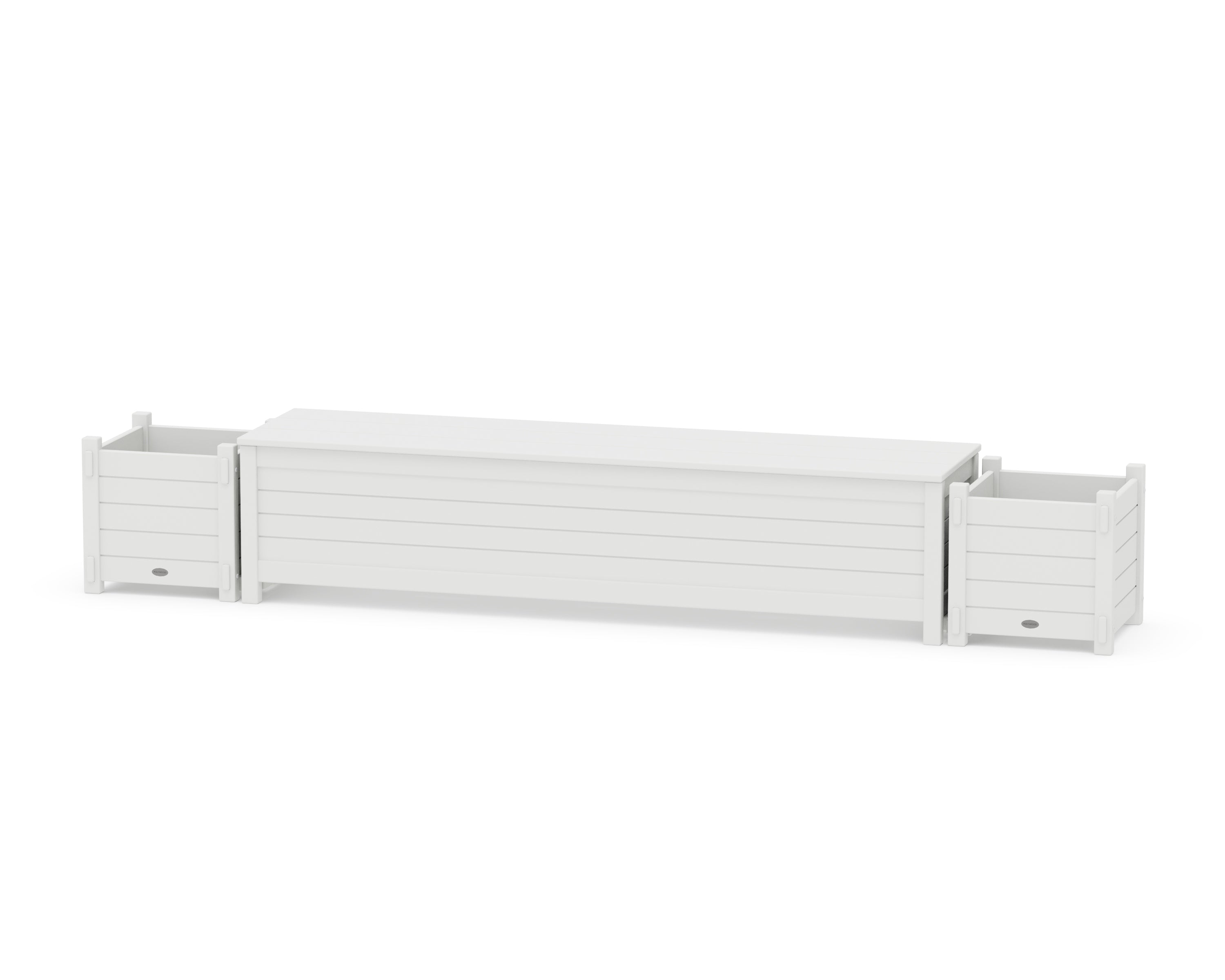 POLYWOOD® 72" Nautical Straight Planter Storage Bench Set in White
