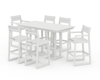 POLYWOOD® EDGE Sling 7-Piece Farmhouse Bar Set in White / White Sling