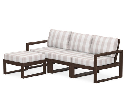 POLYWOOD® EDGE 4-Piece Modular Deep Seating Set with Ottoman in Mahogany / Buffalo Plaid Dune Burlap