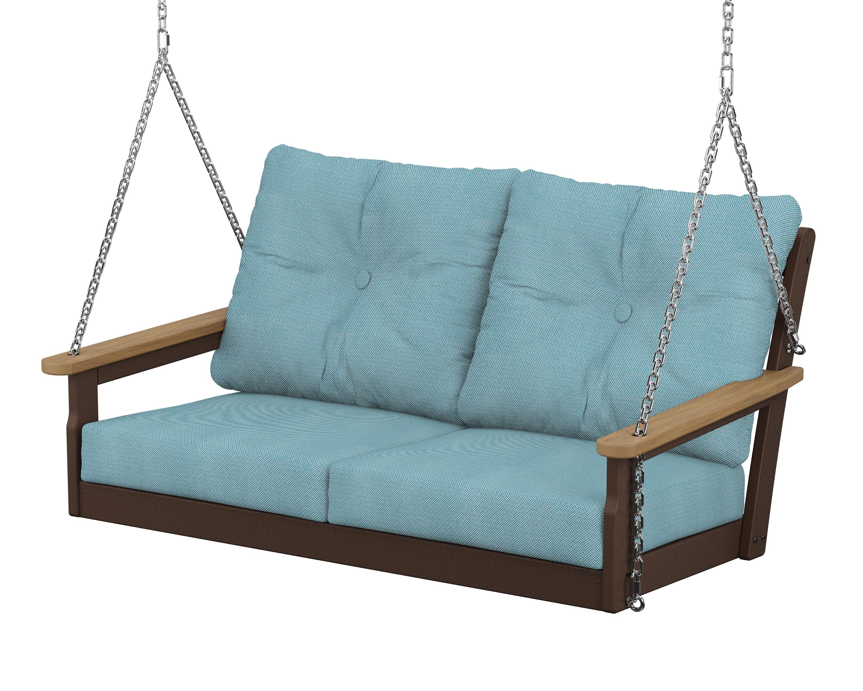 POLYWOOD® Vineyard Deep Seating Swing in Mahogany / Natural / Lattice Sky Blue