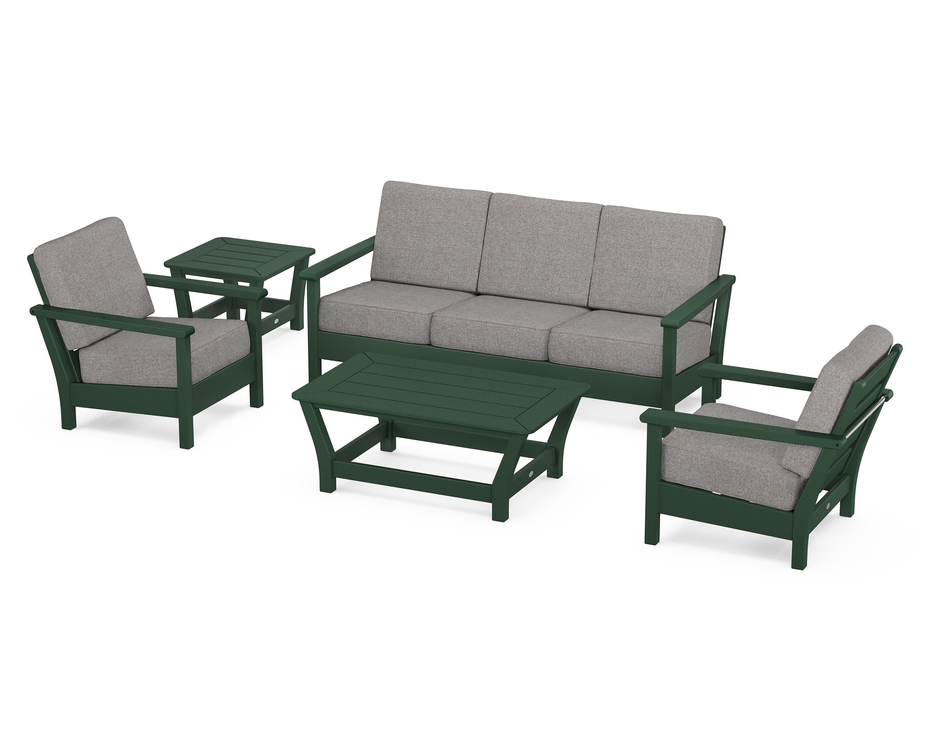 POLYWOOD® Harbour 5-Piece Deep Seating Set in Green / Grey Mist