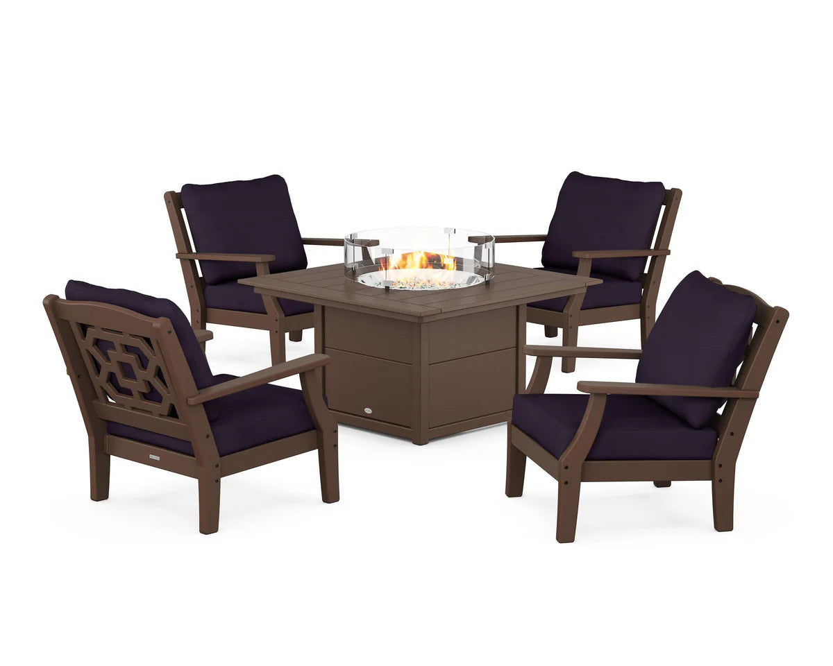 Chinoiserie 5-Piece Deep Seating Set with Fire Pit Table