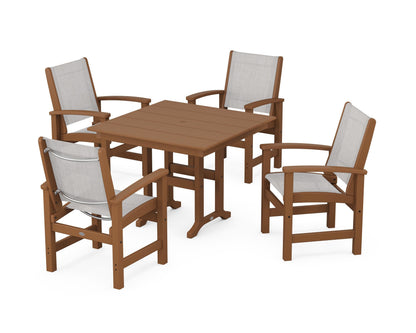 POLYWOOD® Coastal 5-Piece Farmhouse Dining Set in Teak / Parchment Sling