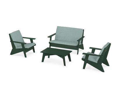 POLYWOOD® Riviera Modern Lounge 4-Piece Set in Green / Glacier Spa