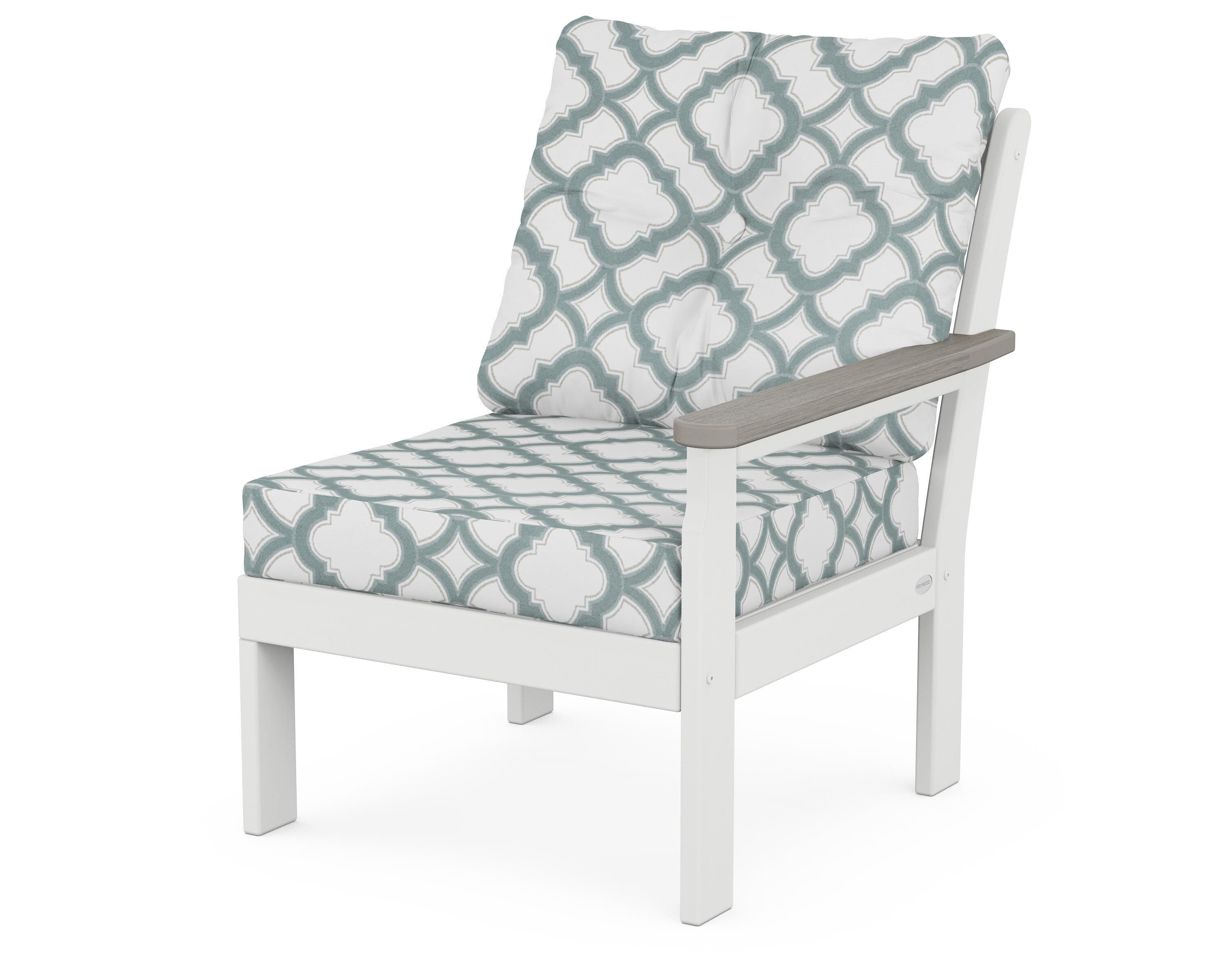 POLYWOOD® Vineyard Modular Right Arm Chair in White / Driftwood / Trellis Glacier Spa