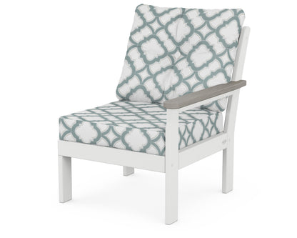 POLYWOOD® Vineyard Modular Right Arm Chair in White / Driftwood / Trellis Glacier Spa