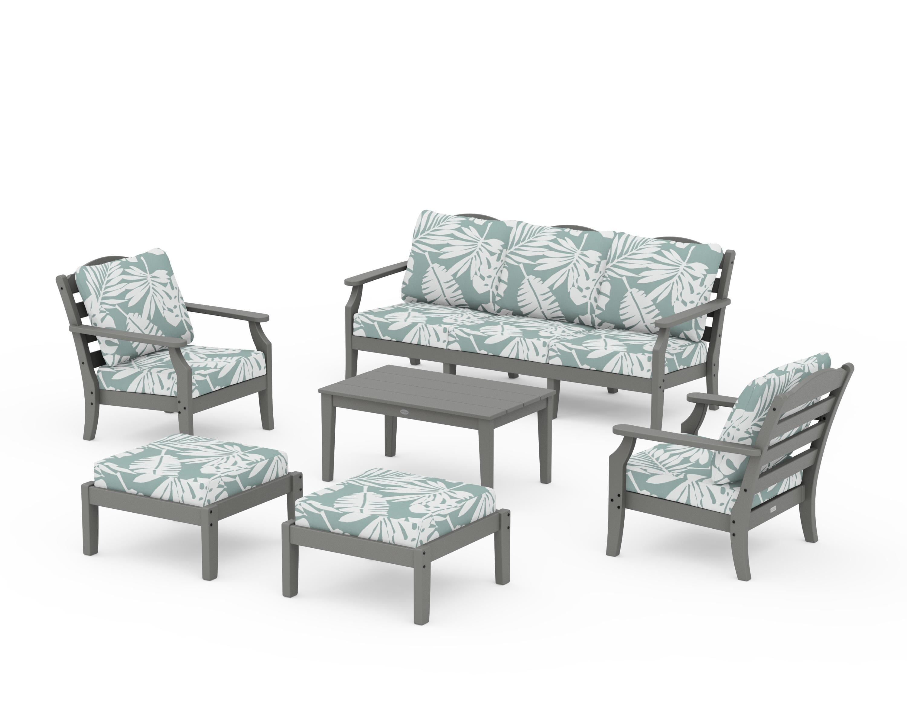 Draper James™ by  POLYWOOD® Savannah 6-Piece Lounge Sofa Set in Slate Grey / Leaf Glacier Spa