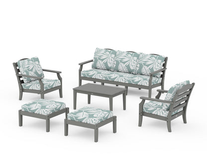 Draper James™ by  POLYWOOD® Savannah 6-Piece Lounge Sofa Set in Slate Grey / Leaf Glacier Spa