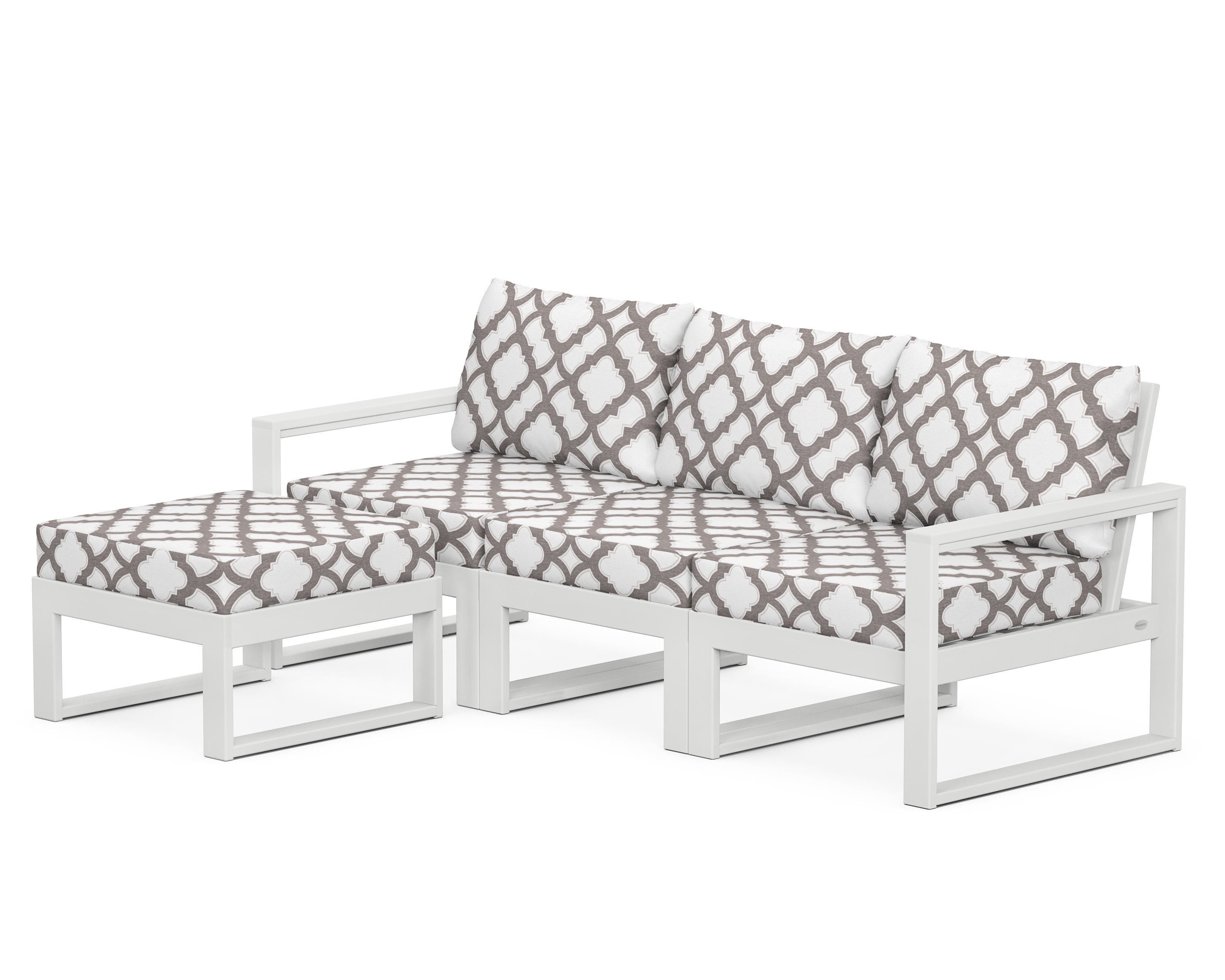 POLYWOOD® EDGE 4-Piece Modular Deep Seating Set with Ottoman in White / Trellis Grey Mist