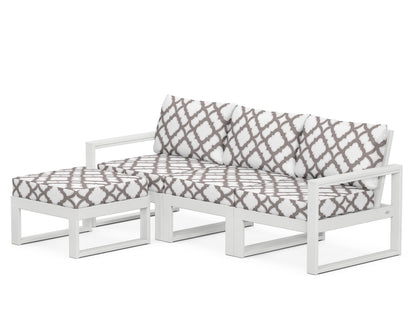 POLYWOOD® EDGE 4-Piece Modular Deep Seating Set with Ottoman in White / Trellis Grey Mist