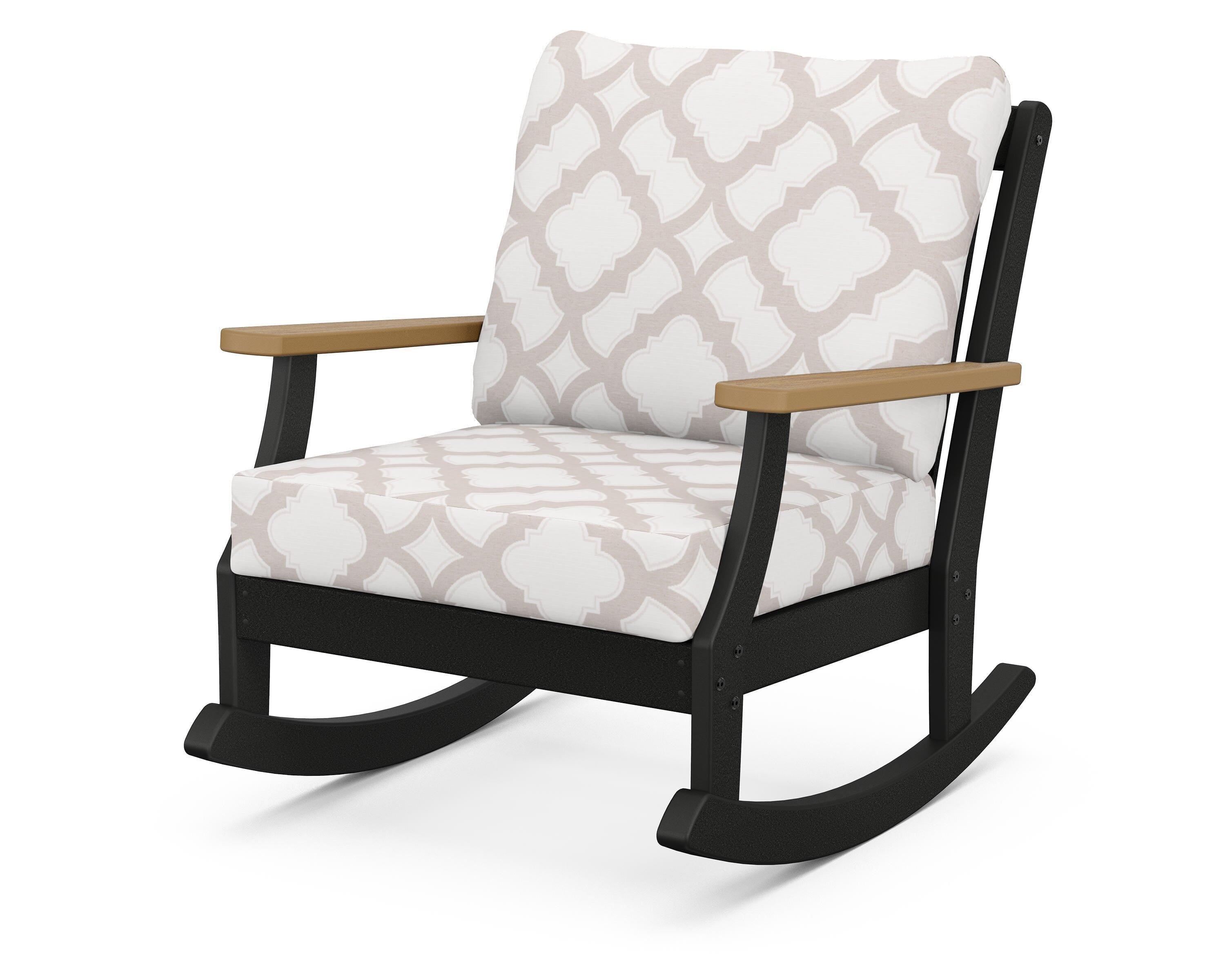 POLYWOOD® Braxton Deep Seating Rocking Chair in Black / Natural / Trellis Dune Burlap