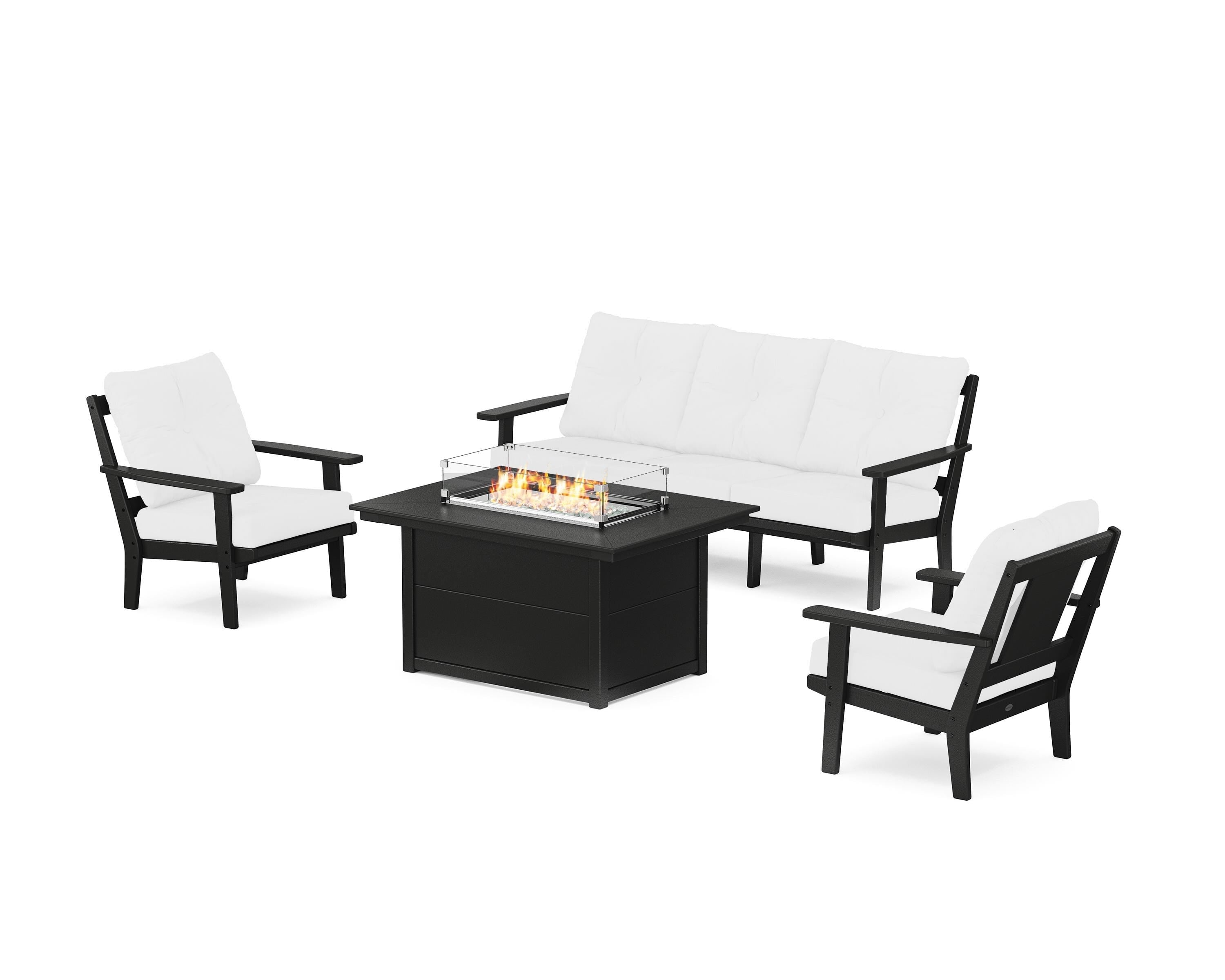 POLYWOOD® Prairie Deep Seating Fire Pit Table Set in Black / Natural
