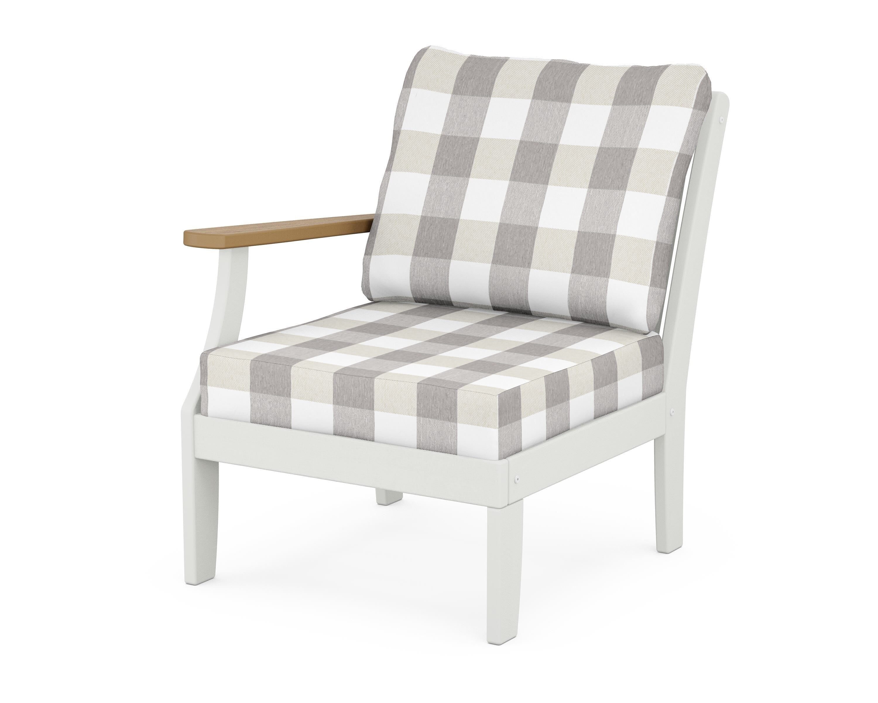 POLYWOOD® Braxton Modular Left Arm Chair in White / Natural / Buffalo Plaid Grey Mist