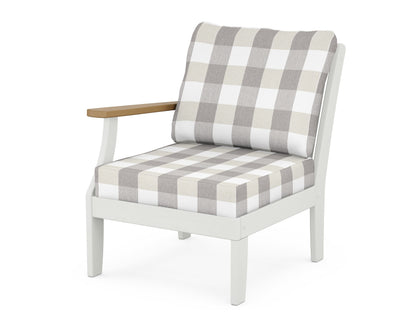 POLYWOOD® Braxton Modular Left Arm Chair in White / Natural / Buffalo Plaid Grey Mist