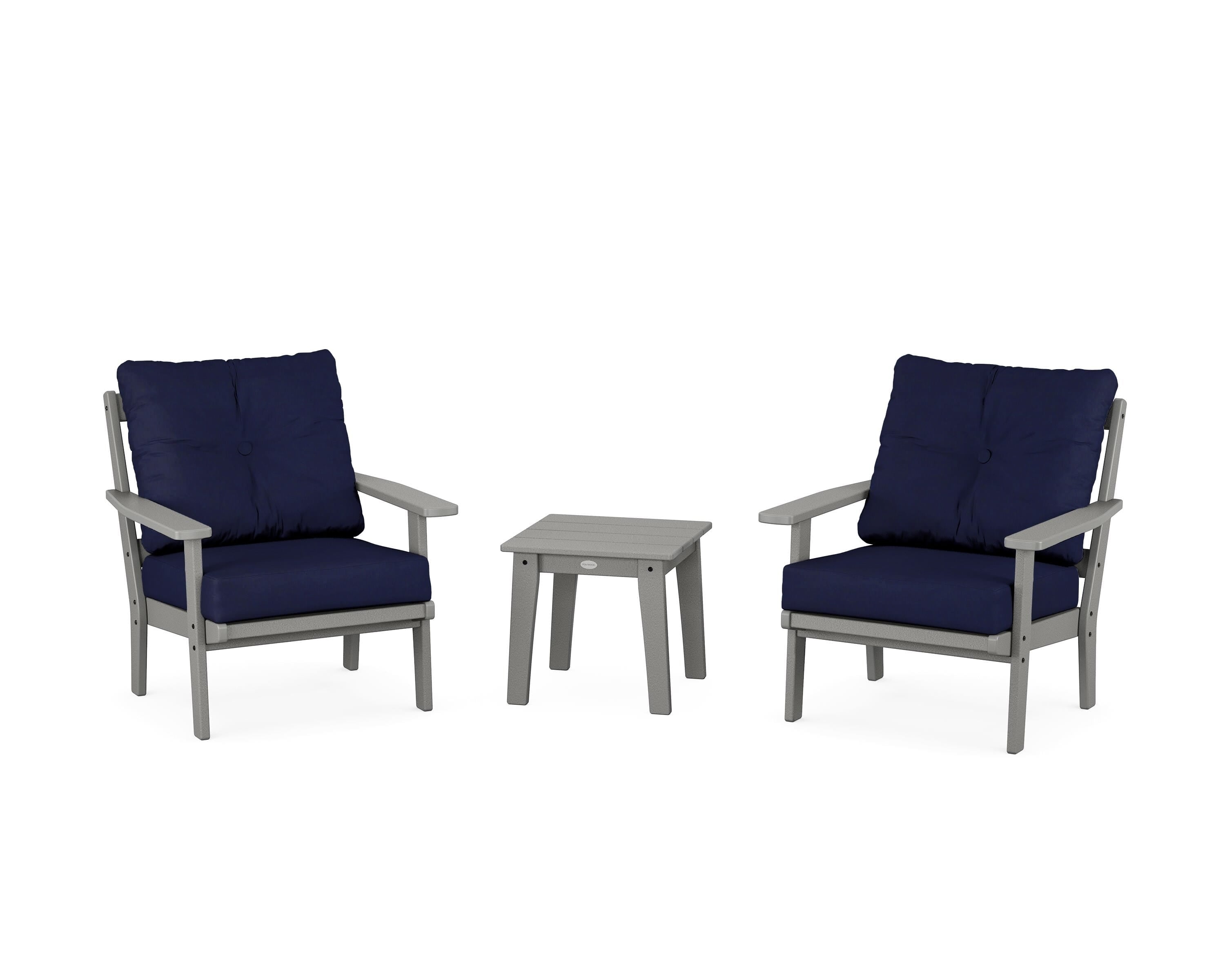 POLYWOOD® Oxford 3-Piece Deep Seating Set in Slate Grey / Navy