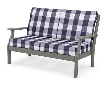 POLYWOOD® Braxton Deep Seating Loveseat in Slate Grey / Buffalo Plaid Navy