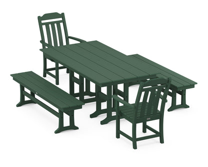 Country Living Cottage 5-Piece Farmhouse Dining Set with Benches in Green