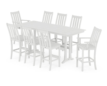 POLYWOOD® Vineyard 9-Piece Farmhouse Bar Set with Trestle Legs in White