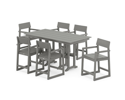 POLYWOOD® EDGE Arm Chair 7-Piece Farmhouse Counter Set in Slate Grey
