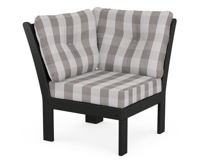 POLYWOOD® Vineyard Modular Corner Chair in Black / Buffalo Plaid Grey Mist