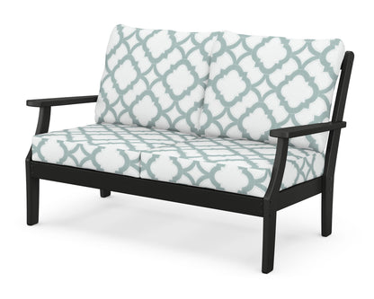 POLYWOOD® Braxton Deep Seating Loveseat in Black / Trellis Glacier Spa