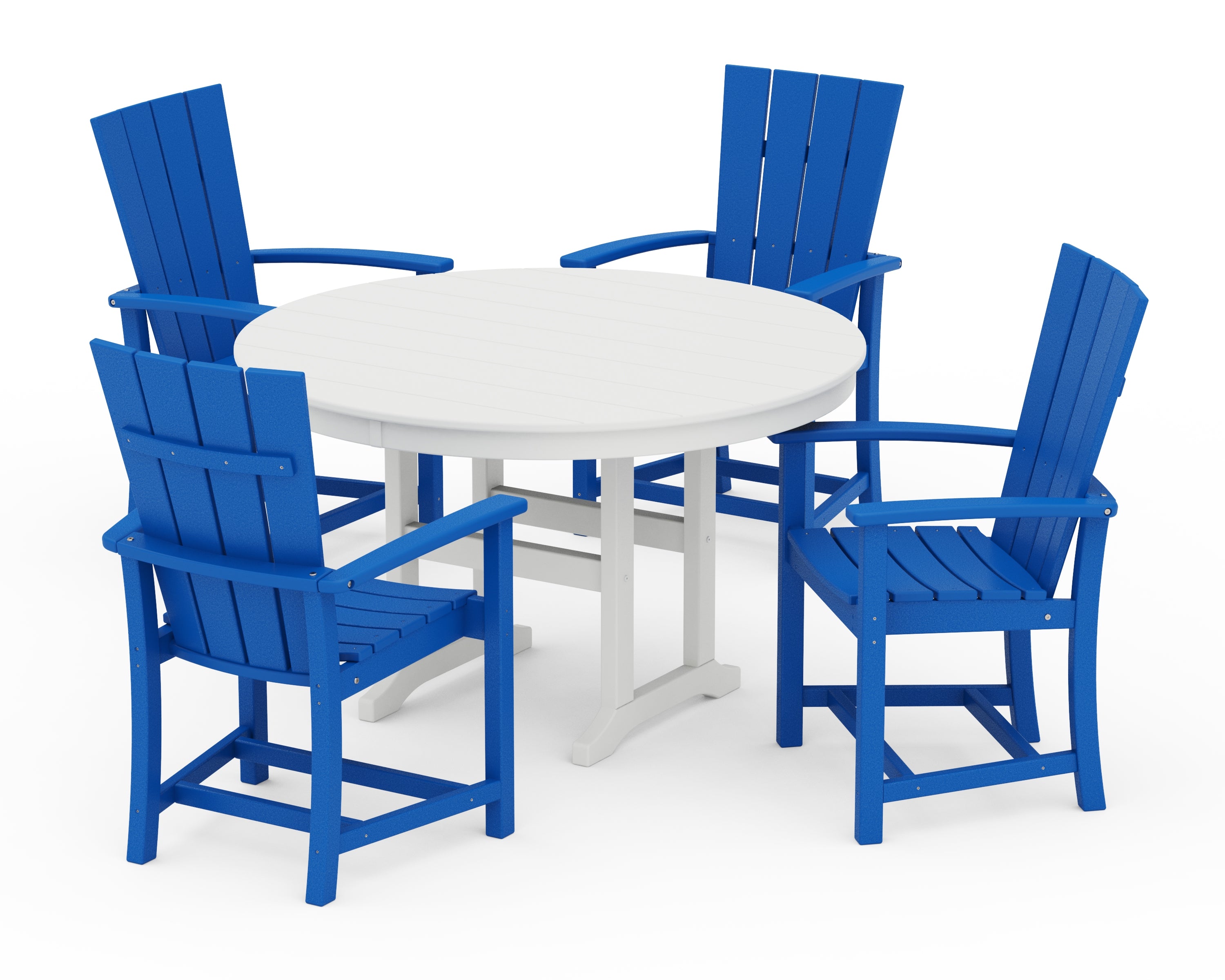 POLYWOOD® Quattro 5-Piece Round Farmhouse Dining Set in Pacific Blue / White