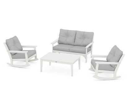 POLYWOOD® Vineyard 4-Piece Deep Seating Rocking Chair Set in Vintage White / Granite