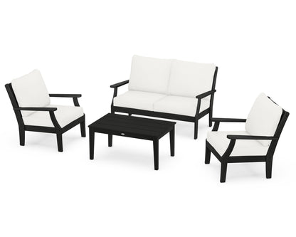 POLYWOOD® Braxton 4-Piece Deep Seating Chair Set in Black / Natural Linen