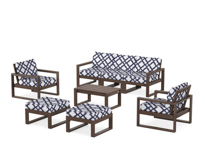 POLYWOOD® EDGE Sectional 8-Piece Lounge Sofa Set in Mahogany / Trellis Navy