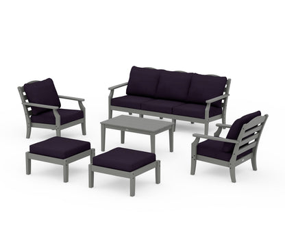 Draper James™ by  POLYWOOD® Savannah 6-Piece Lounge Sofa Set in Slate Grey / Navy Linen