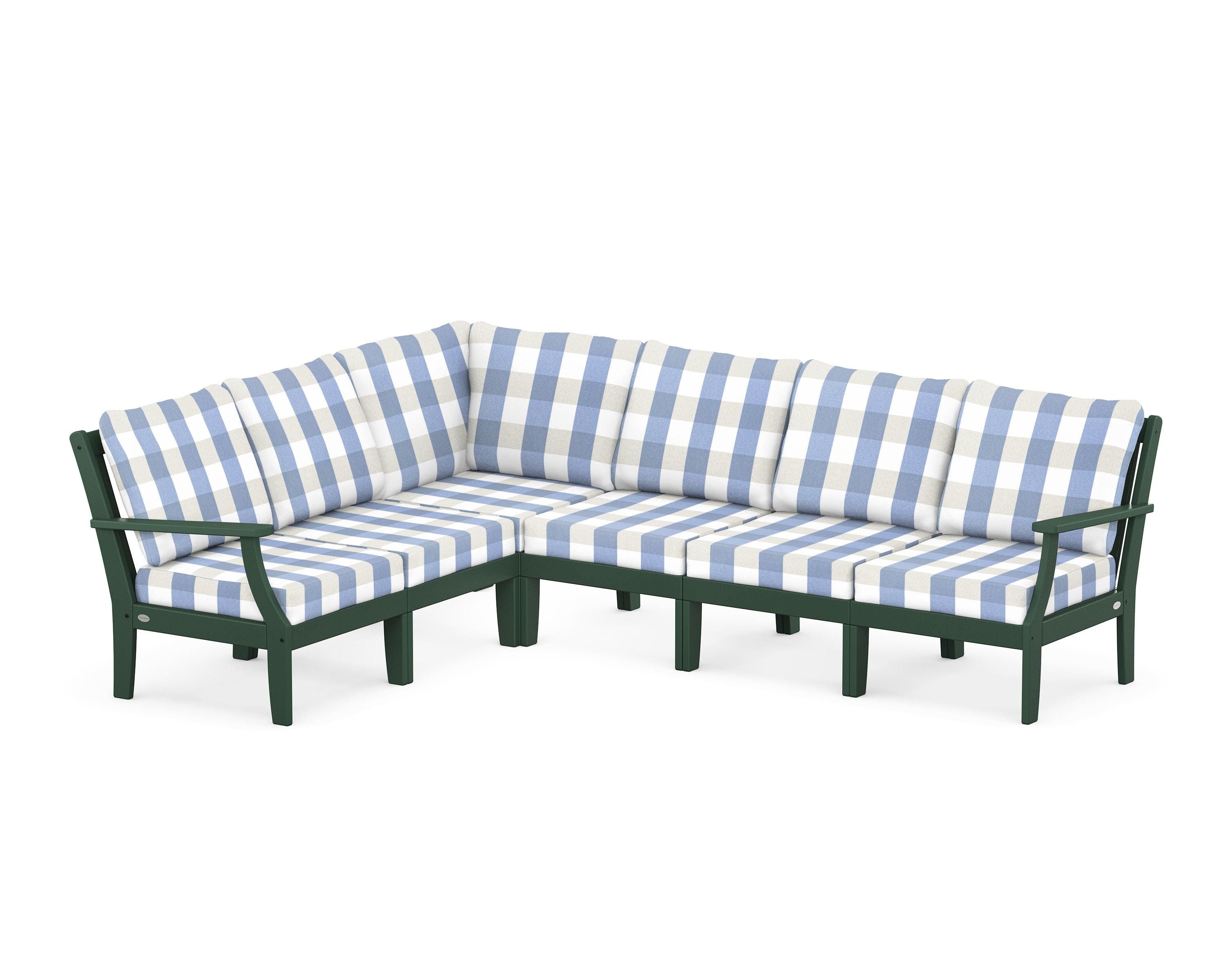 POLYWOOD® Braxton Modular 6-Piece Deep Seating Set in Green / Buffalo Plaid Sky Blue