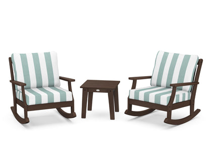 POLYWOOD® Braxton 3-Piece Deep Seating Rocker Set in Mahogany / Cabana Stripe Glacier Spa