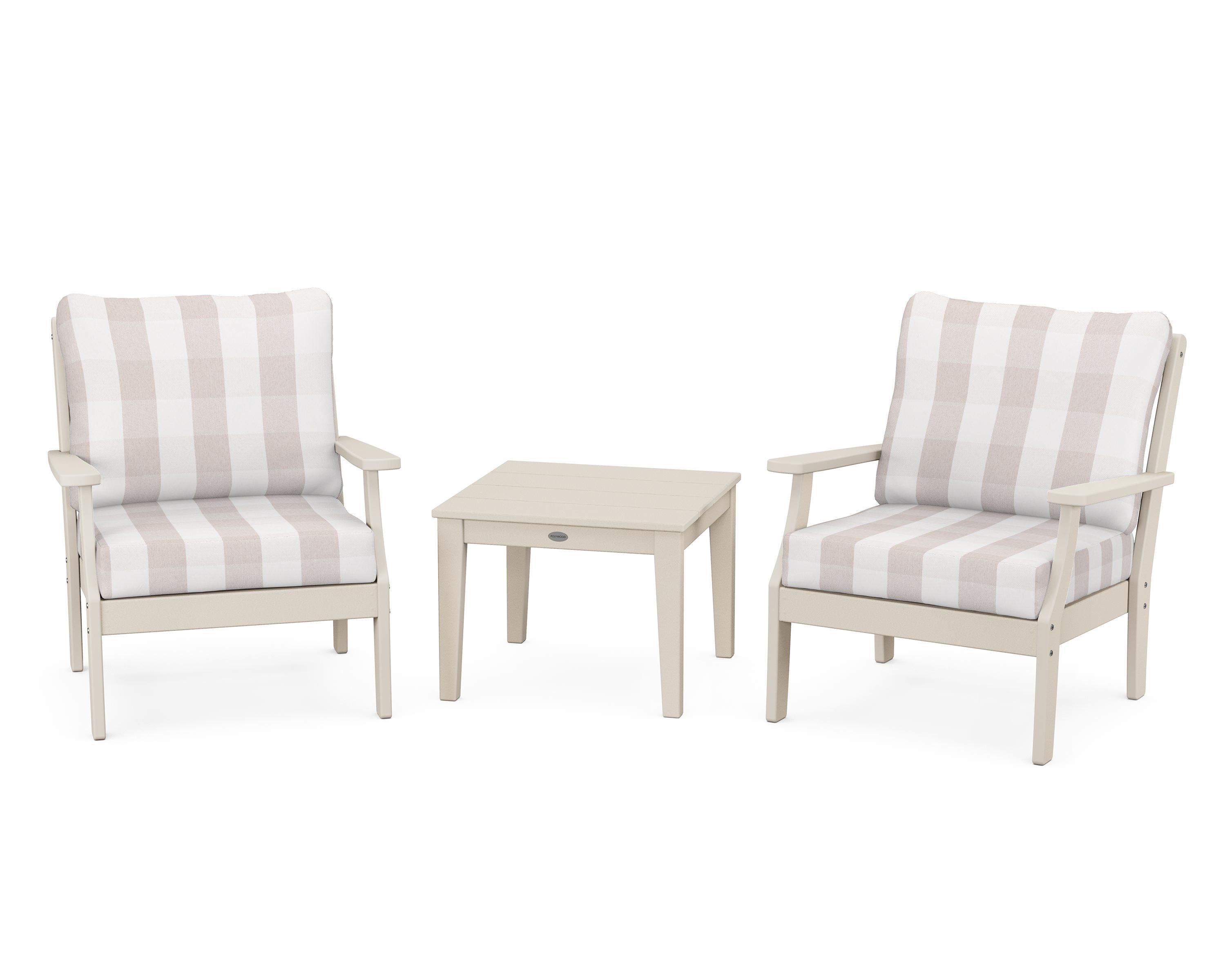 POLYWOOD® Braxton 3-Piece Deep Seating Set in Sand / Buffalo Plaid Dune Burlap