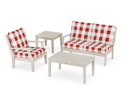 POLYWOOD® Braxton 4-Piece Deep Seating Set in Sand / Buffalo Plaid Crimson