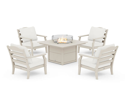 Draper James™ by  POLYWOOD® Savannah 5-Piece Deep Seating Set with Fire Pit Table in Sand / Natural Linen