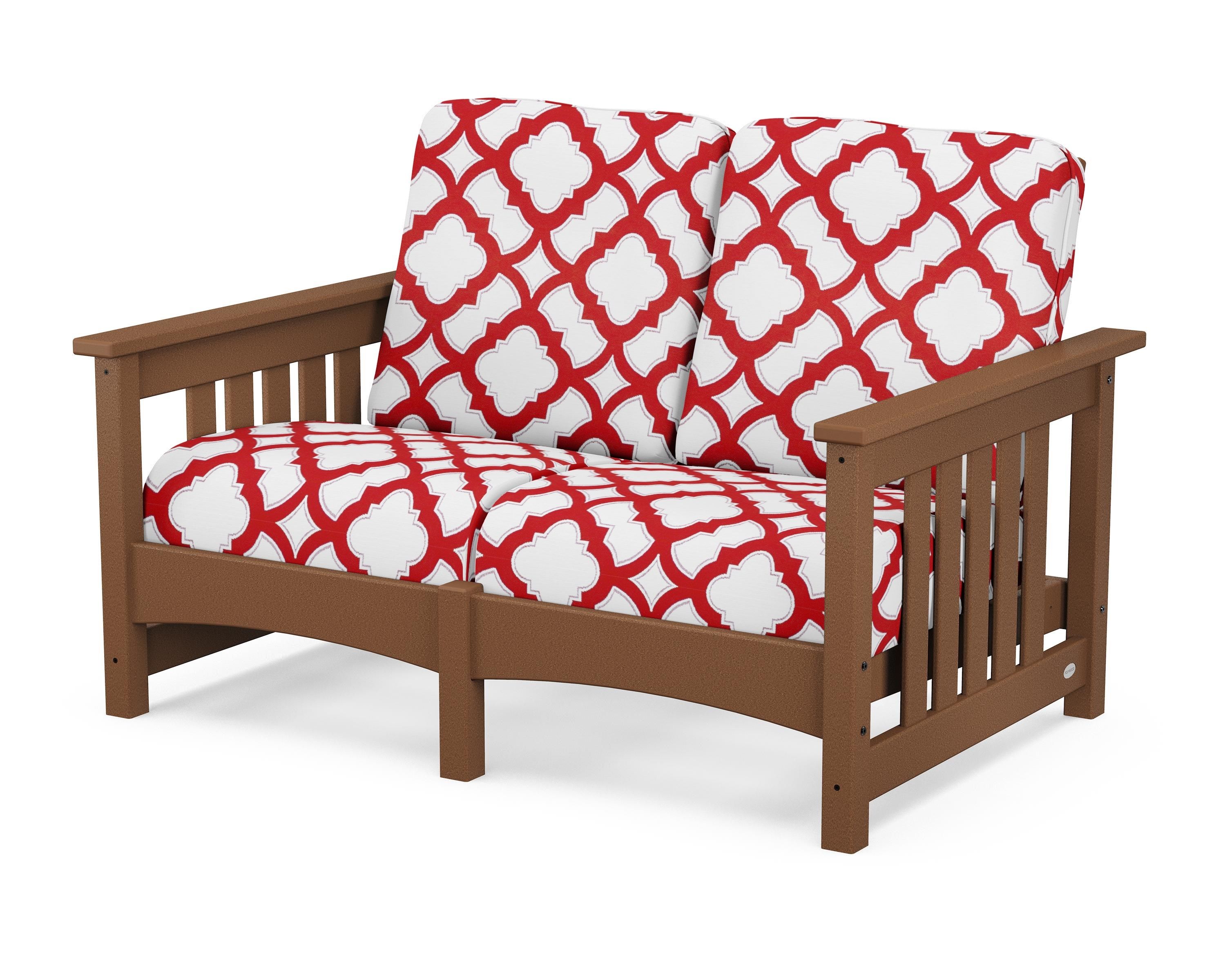 POLYWOOD® Club Mission Loveseat in Teak / Trellis Crimson