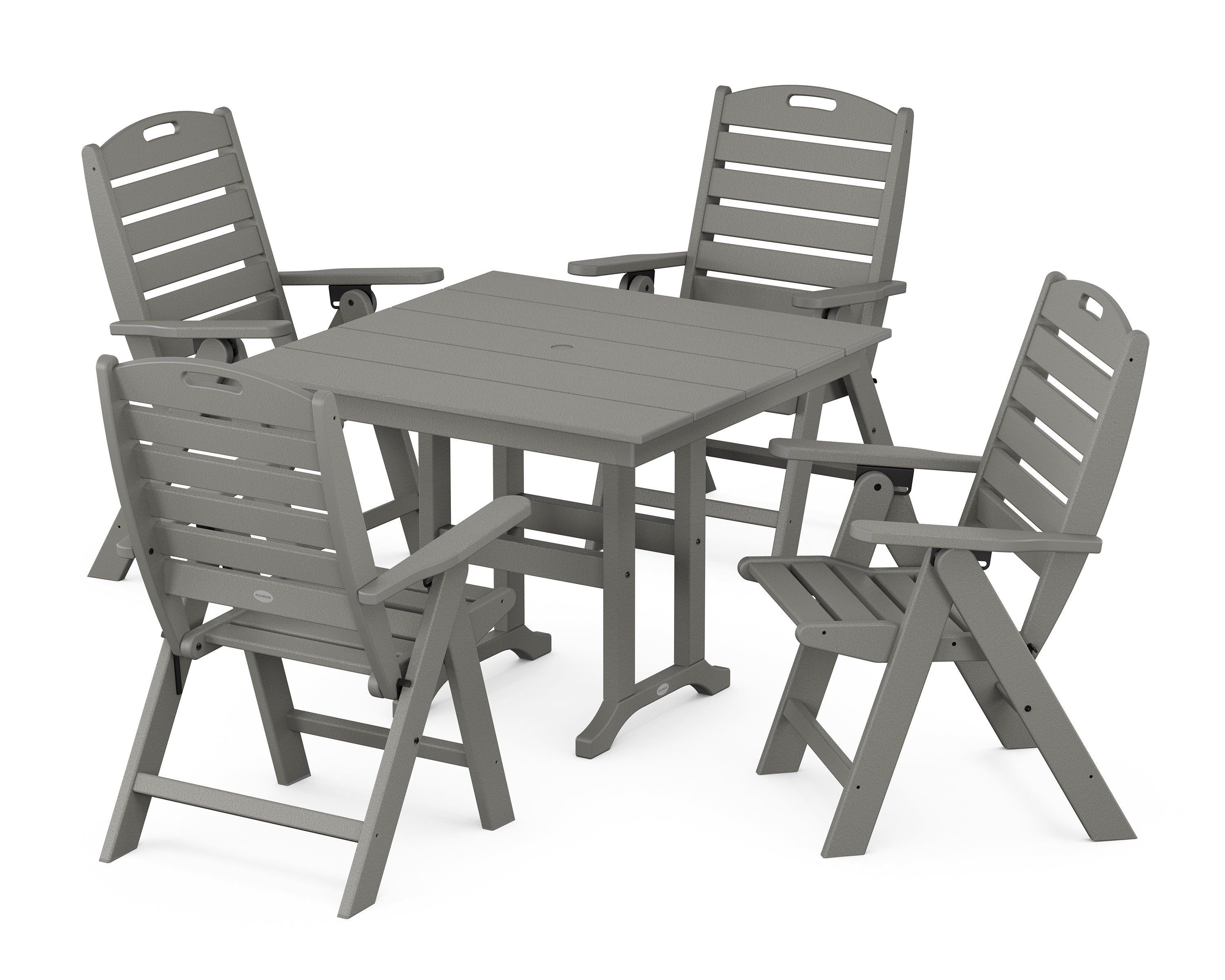 POLYWOOD® Nautical Folding Highback Chair 5-Piece Farmhouse Dining Set in Slate Grey