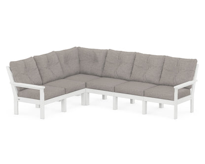 POLYWOOD® Vineyard 6-Piece Sectional in White / Weathered Tweed