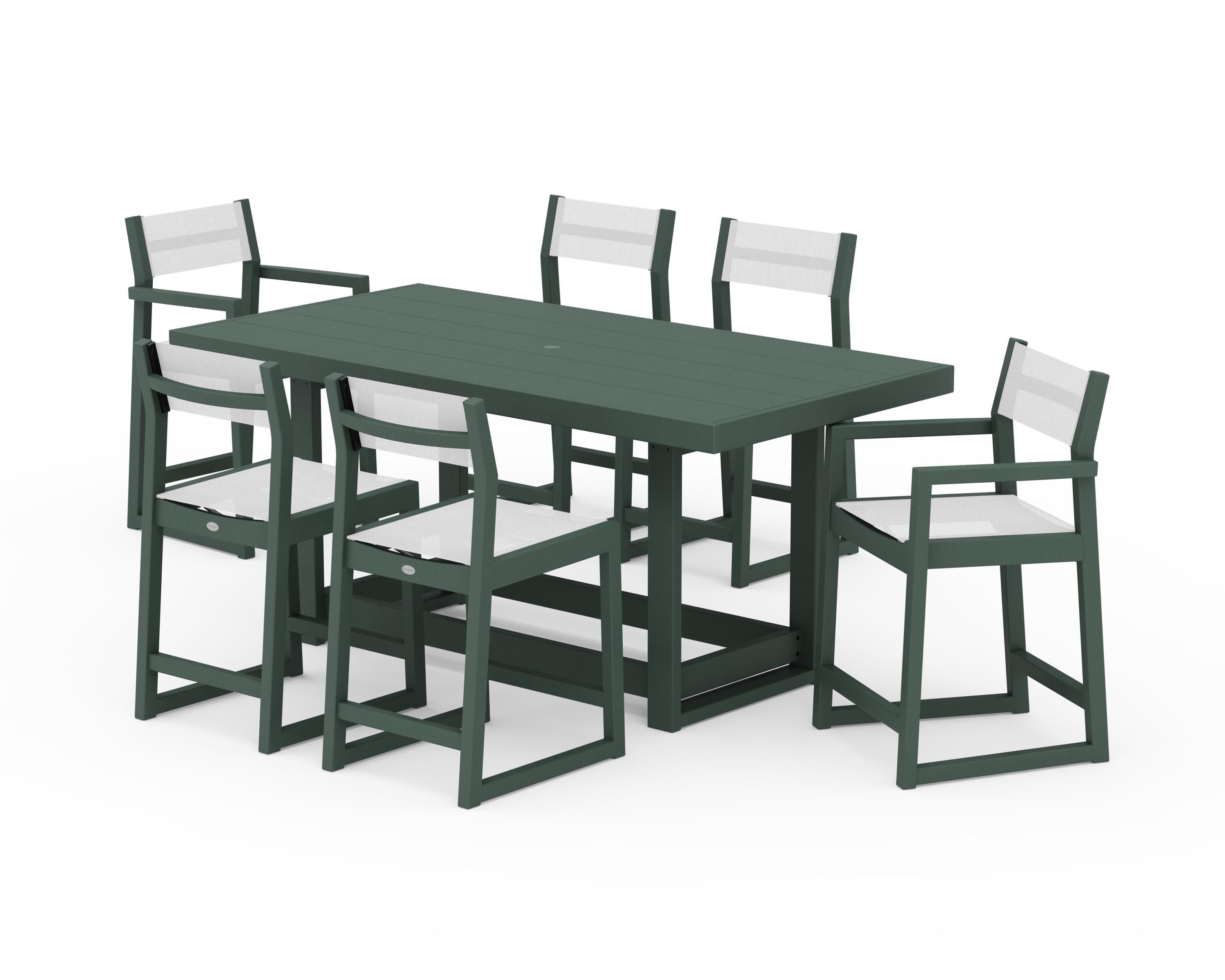 POLYWOOD® EDGE Sling 7-Piece Counter Table Set in Green / White Sling