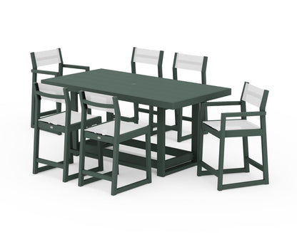 POLYWOOD® EDGE Sling 7-Piece Counter Table Set in Green / White Sling