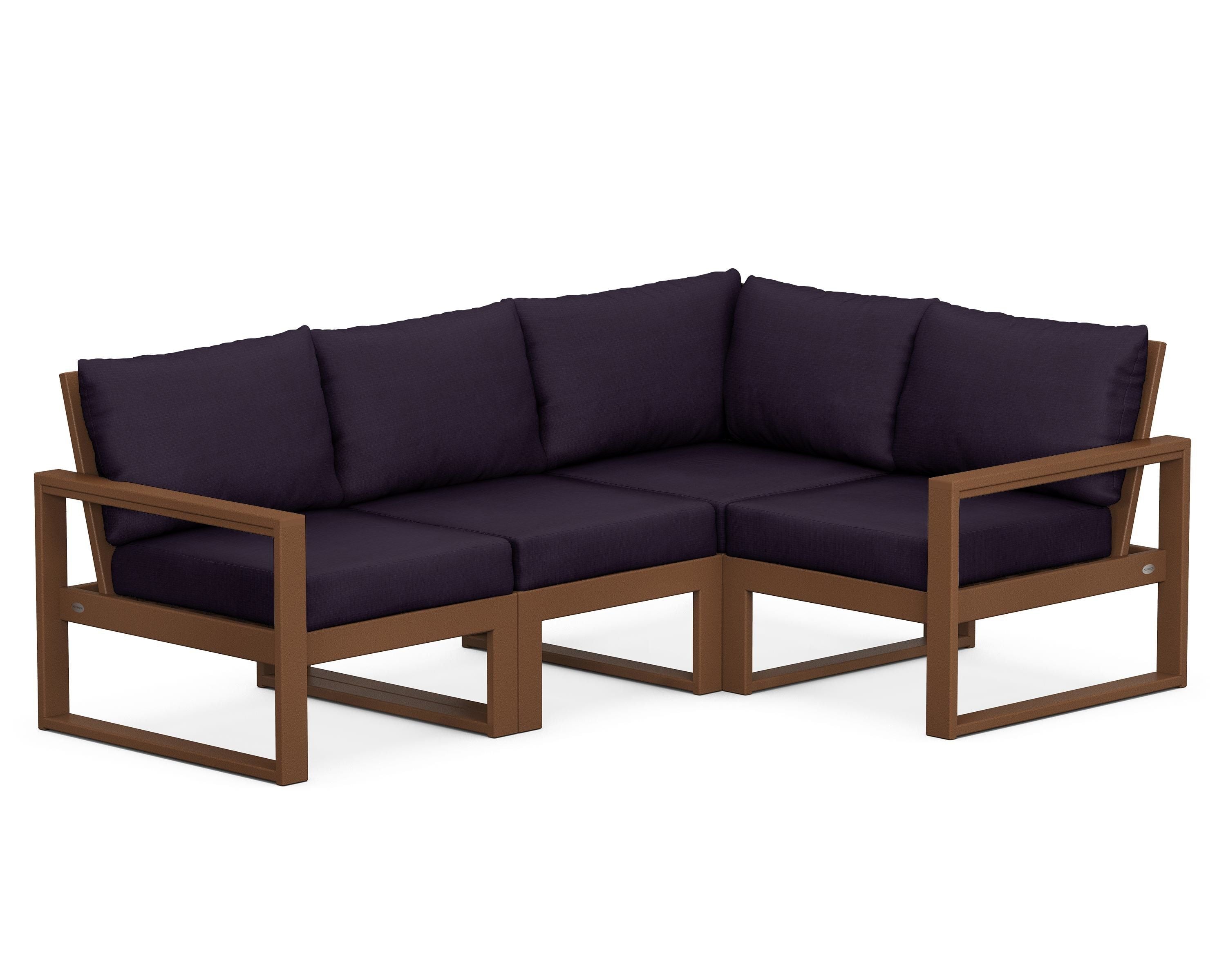 POLYWOOD® EDGE 4-Piece Modular Deep Seating Set in Teak / Navy Linen