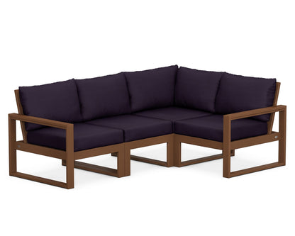 POLYWOOD® EDGE 4-Piece Modular Deep Seating Set in Teak / Navy Linen