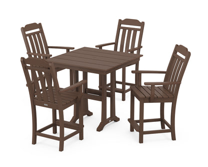Country Living Cottage 5-Piece Farmhouse Counter Set with Trestle Legs in Mahogany