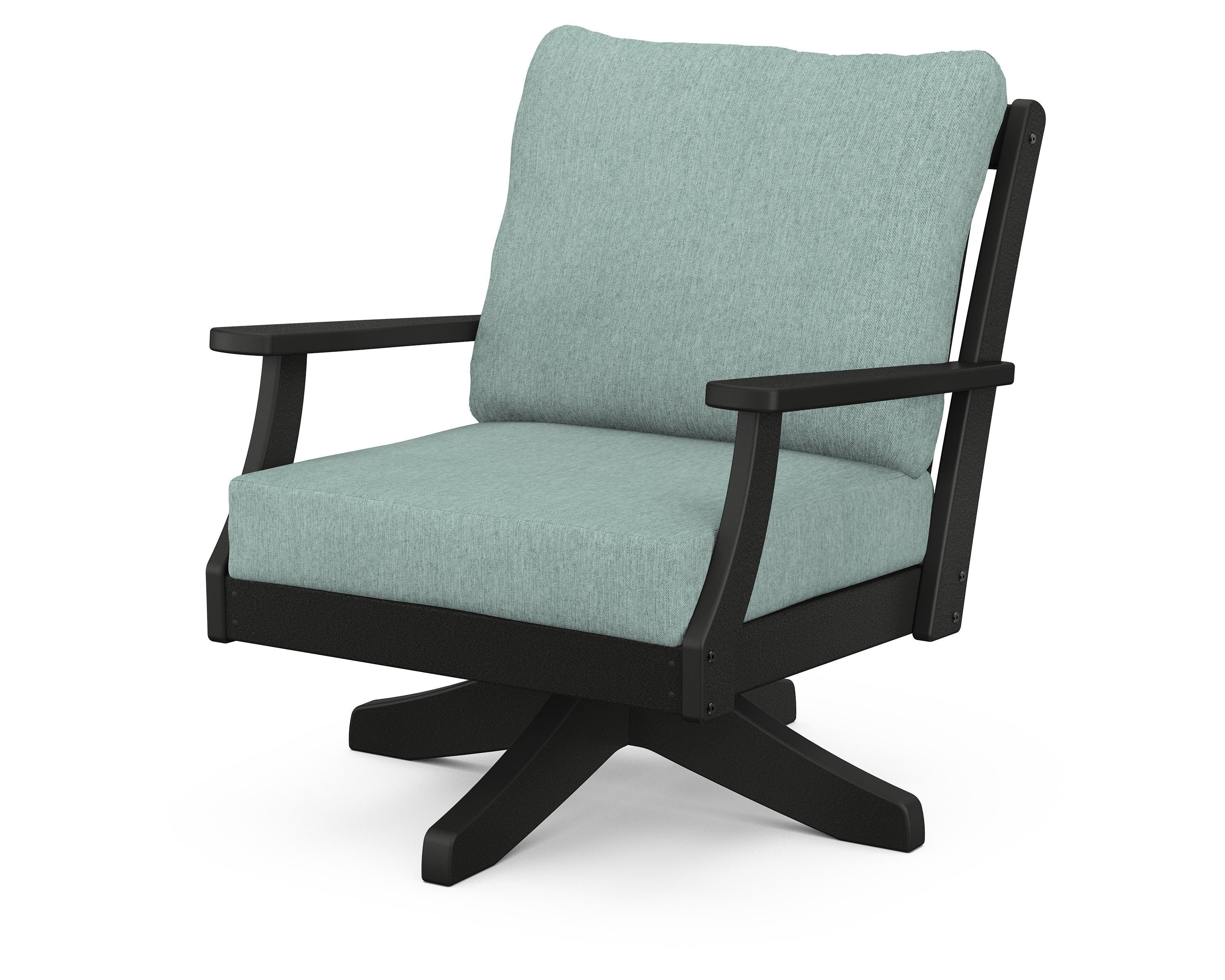 POLYWOOD® Braxton Deep Seating Swivel Chair in Black / Glacier Spa