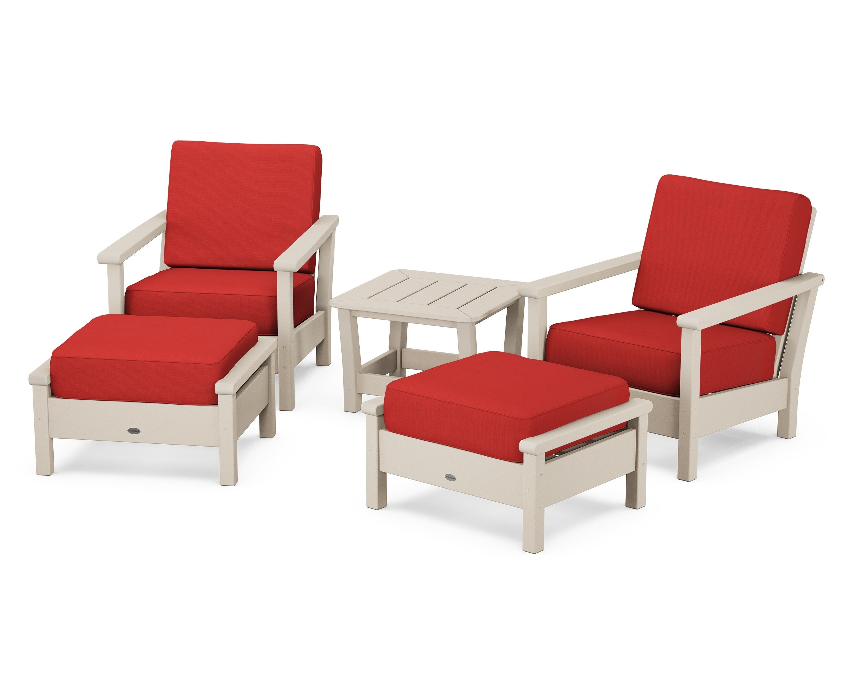 POLYWOOD® Harbour 5-Piece Deep Seating Chair Set in Sand / Crimson Linen