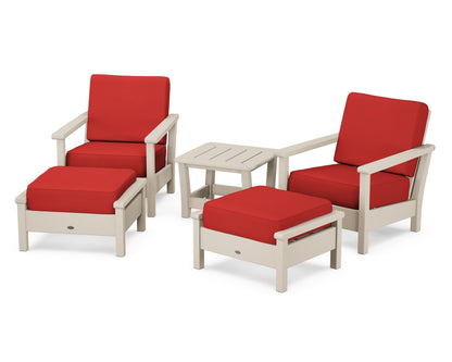 POLYWOOD® Harbour 5-Piece Deep Seating Chair Set in Sand / Crimson Linen