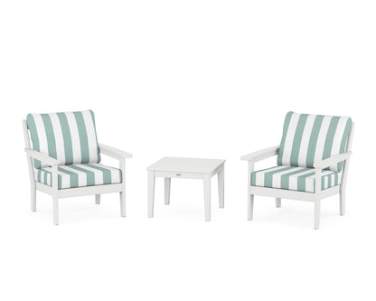 Country Living Cottage 3-Piece Deep Seating Set in White / Cabana Stripe Glacier Spa